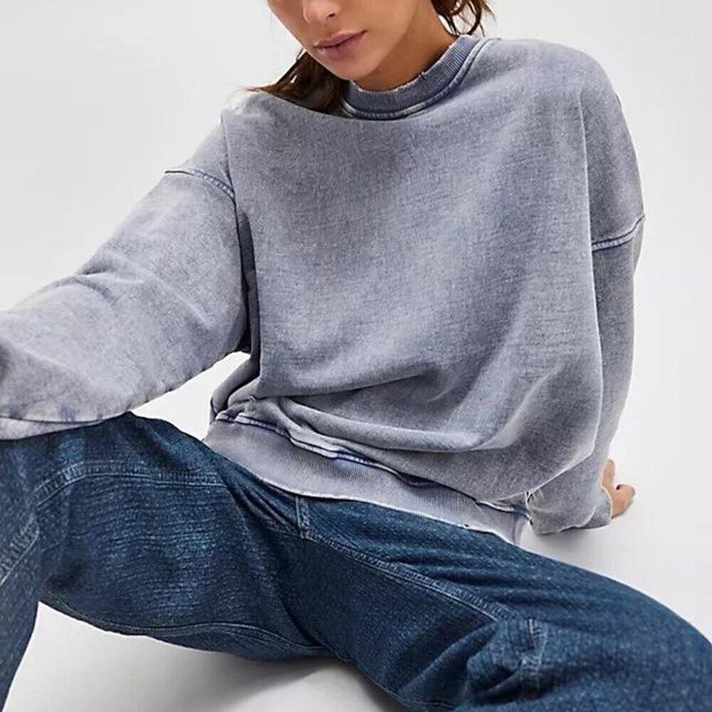 Free People x Falling Forward Snow Washed Destroyed Acid Wash Oversized Crew XS